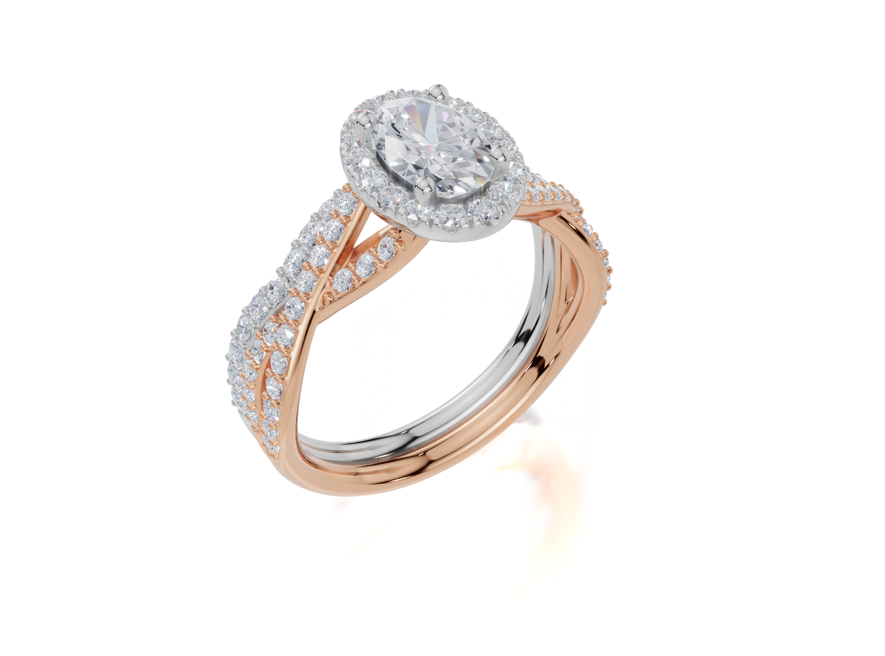 9ct Rose Gold Oval Cut 1.21 Carat tw of Lab-Grown Diamonds Ring and 9ct White Gold 0.28 Carat tw of Lab-Grown  Diamonds Band