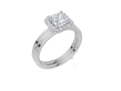 9ct White Gold Princess Cut 0.91 Carat tw of Lab-Grown  Diamonds Ring and 9ct White Gold Lab-Grown Band