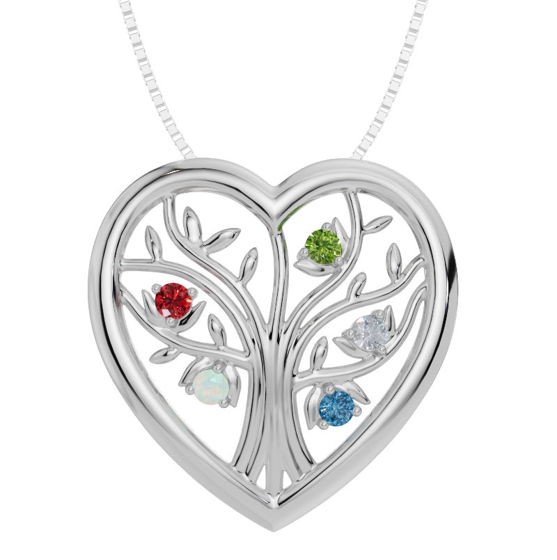 Personalised 5 Birthstones Heart Tree Pendant