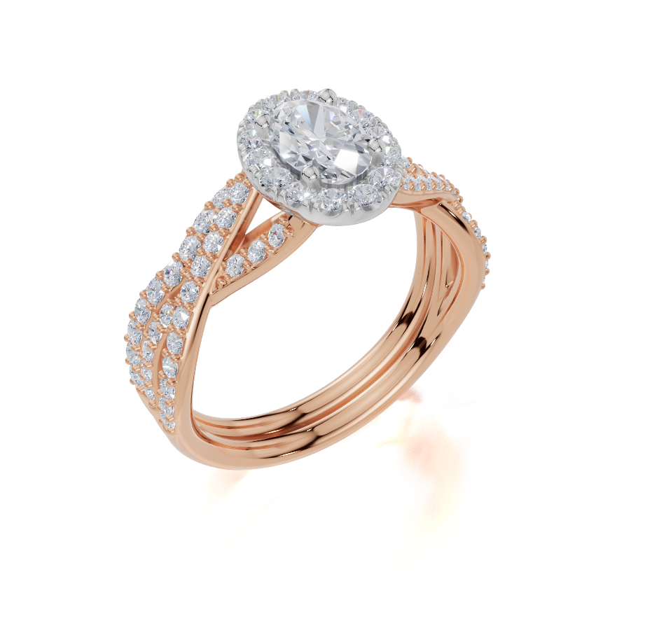 9ct Rose Gold Oval Cut 0.98 Carat tw of Lab-Grown Diamonds Ring and 9ct Rose Gold 0.28 Carat tw of Lab-Grown  Diamonds Band