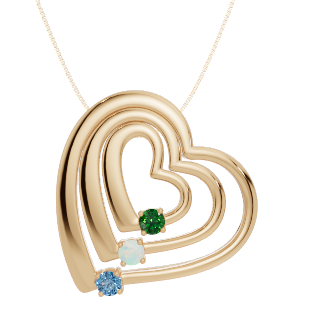 Personalised 3 Birthstones Multi Layered Heart Pendant