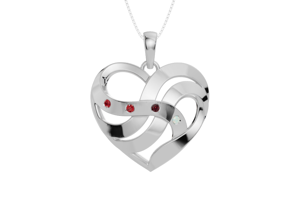 Personalised 4 Birthstones Heart Pendant