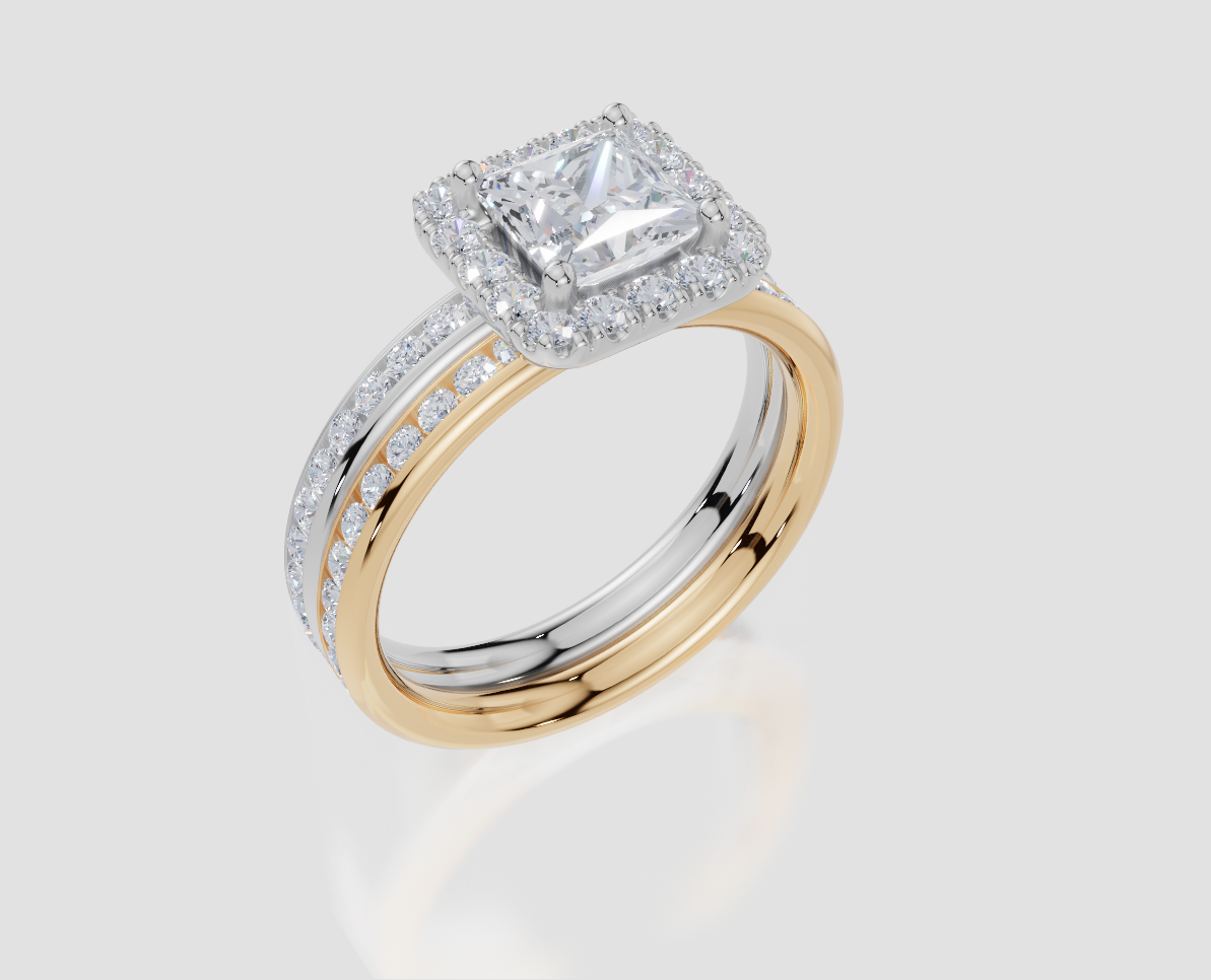 9ct Yellow Gold Princess Cut 1.56 Carat tw of Lab-Grown Diamonds Ring and 9ct White Gold 0.35 Carat tw of Lab-Grown  Diamonds Band