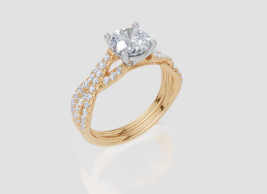 9ct Yellow Gold Round Cut 1.30 Carat tw of  Diamonds Ring and 9ct Yellow Gold 0.28 Carat tw of   Diamonds Band