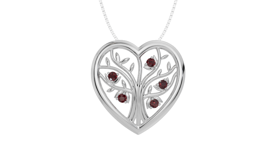 Personalised 5 Birthstones Heart Tree Pendant