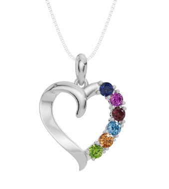 Personalised 6 Birthstone Heart Pendant