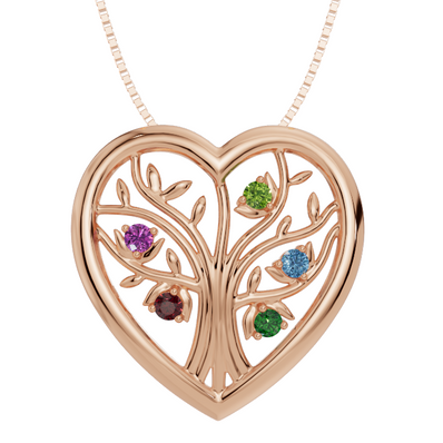 Personalised 5 Birthstones Heart Tree Pendant