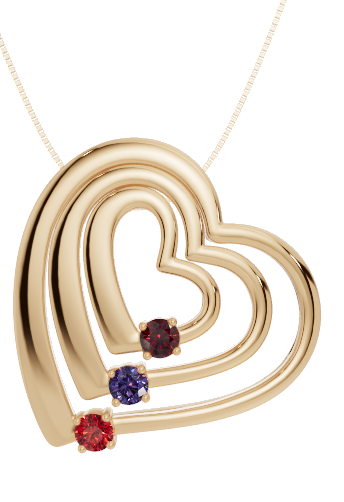 Personalised 3 Birthstones Multi Layered Heart Pendant