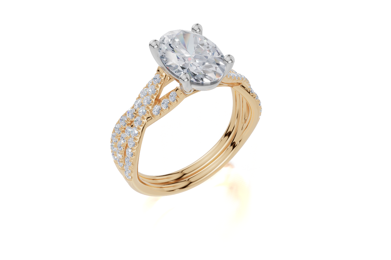 18ct Yellow Gold Oval Cut 2.30 Carat tw of Lab-Grown Diamonds Ring and 18ct Yellow Gold 0.28 Carat tw of Lab-Grown  Diamonds Band