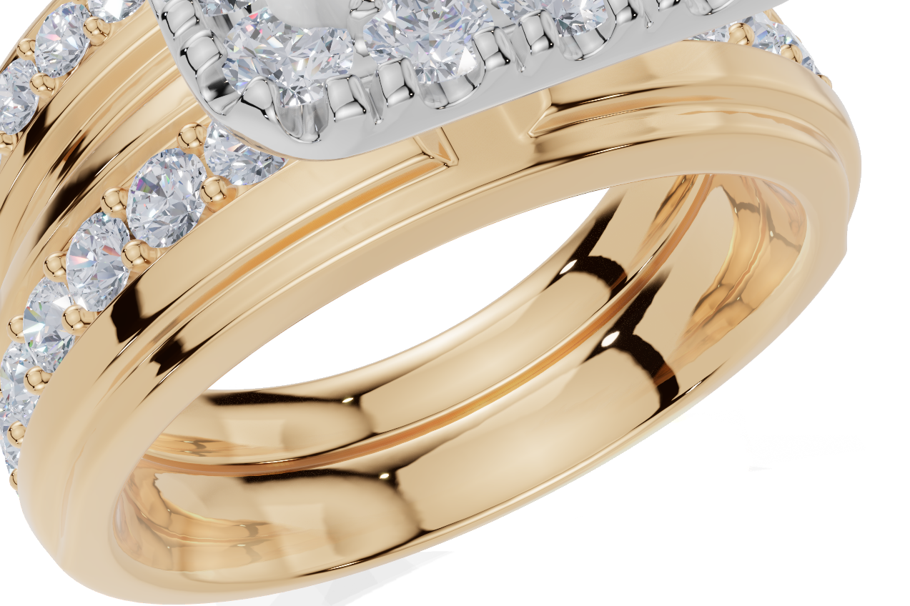 18ct Yellow Gold Princess Cut 2.17 Carat tw of Lab-Grown Diamonds Ring and 18ct Yellow Gold 0.32 Carat tw of Lab-Grown  Diamonds Band