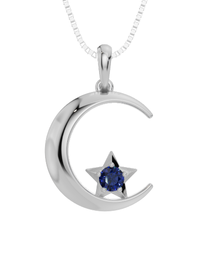 Personalised Birthstone Moon & Star Pendant