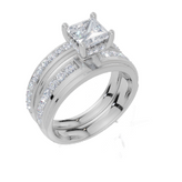 18ct White Gold Princess Cut 1.42 Carat tw of Lab-Grown Diamonds Ring and 18ct White Gold 0.32 Carat tw of Lab-Grown  Diamonds Band