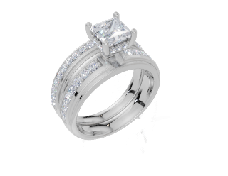 18ct White Gold Princess Cut 1.42 Carat tw of Lab-Grown Diamonds Ring and 18ct White Gold 0.32 Carat tw of Lab-Grown  Diamonds Band