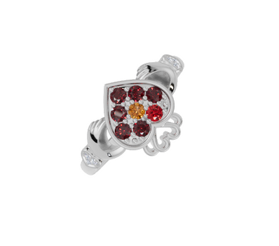 Personalised Heart with 5 Birthstones Diamond Set Ring
