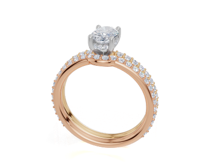 9ct Yellow Gold Oval Cut 1.13 Carat tw of  Diamonds Ring and 9ct Rose Gold 0.38 Carat tw of   Diamonds Band