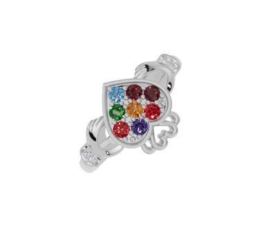 Personalised Heart with 5 Birthstones Diamond Set Ring