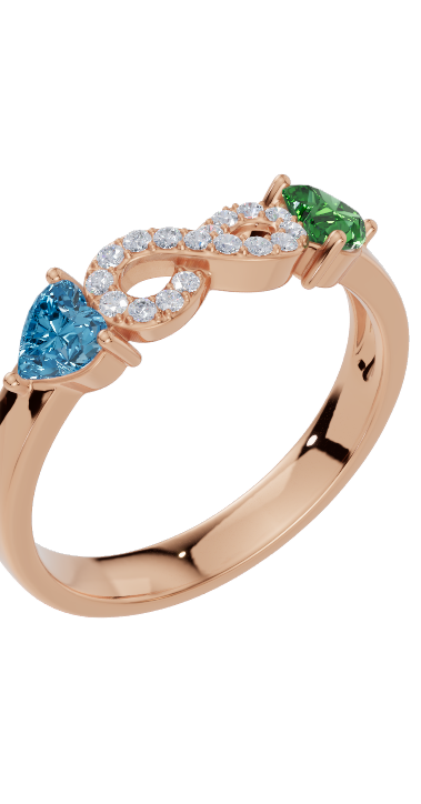 Personalised 2 Heart Birthstones Cubic Zirconia Infinity Ring