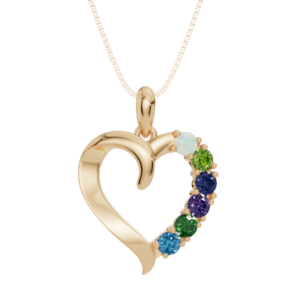 Personalised 6 Birthstone Heart Pendant