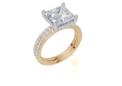 9ct Yellow Gold Princess Cut 3.42 Carat tw of  Diamonds Ring and 9ct Yellow Gold 0.38 Carat tw of   Diamonds Band
