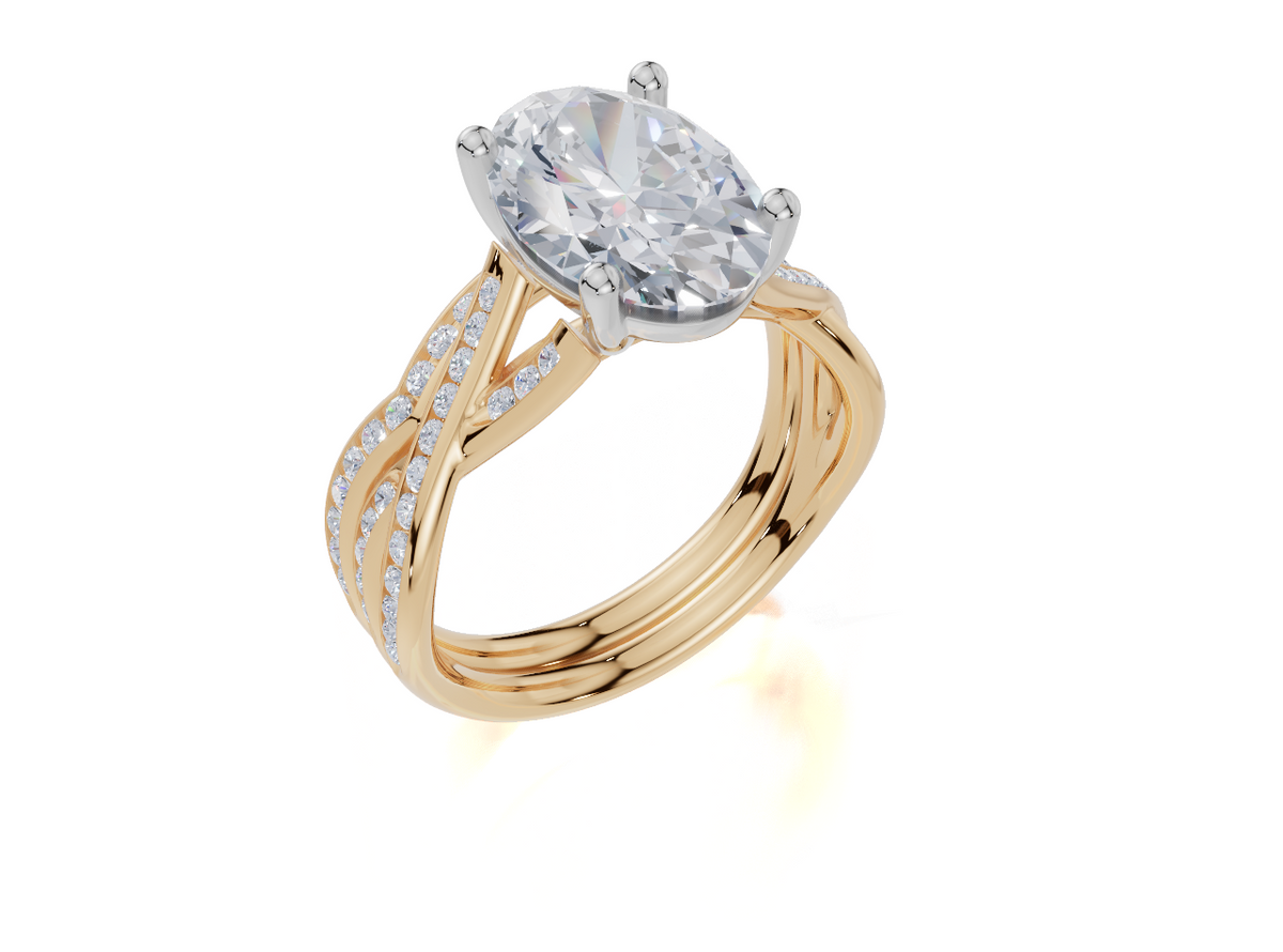 18ct Yellow Gold Oval Cut 3.24 Carat tw of Lab-Grown Diamonds Ring and 18ct Yellow Gold 0.20 Carat tw of Lab-Grown  Diamonds Band