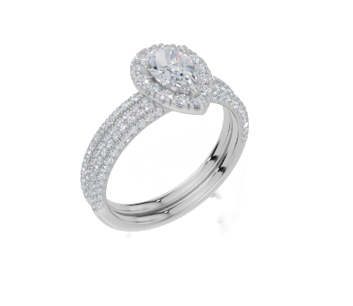 9ct White Gold Pear Cut 0.99 Carat tw of  Diamonds Ring and 9ct White Gold 0.35 Carat tw of   Diamonds Band