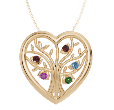 Personalised 5 Birthstones Heart Tree Pendant