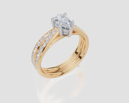 18ct Yellow Gold Pear Cut 0.86 Carat tw of Lab-Grown Diamonds Ring and 18ct Yellow Gold 0.34 Carat tw of Lab-Grown  Diamonds Band