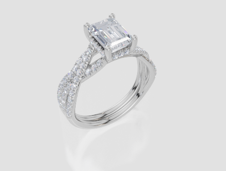 9ct White Gold Emerald Cut 1.87 Carat tw of Lab-Grown Diamonds Ring and 9ct White Gold 0.28 Carat tw of Lab-Grown  Diamonds Band