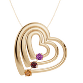 Personalised 3 Birthstones Multi Layered Heart Pendant