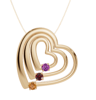 Personalised 3 Birthstones Multi Layered Heart Pendant