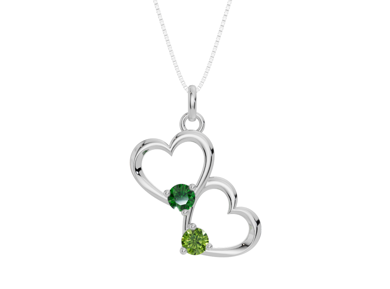 Personalised 2 Birthstones Double Heart Pendant