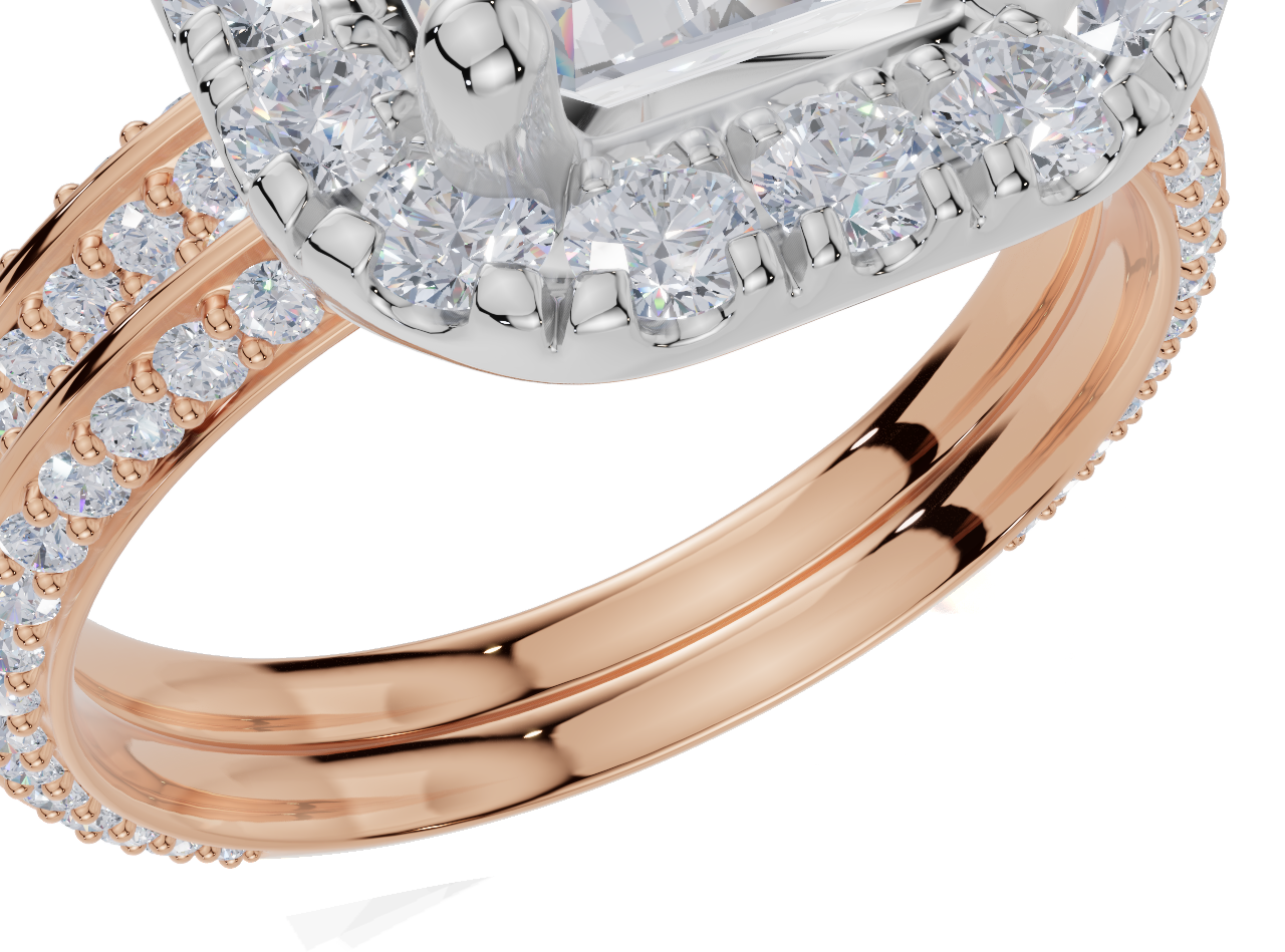 18ct Rose Gold Emerald Cut 2.68 Carat tw of Lab-Grown Diamonds Ring and 18ct Rose Gold 0.37 Carat tw of Lab-Grown  Diamonds Band