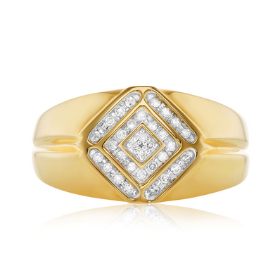9ct Yellow Gold Round Cut 0.15 Carat tw of Diamonds Mens Ring
