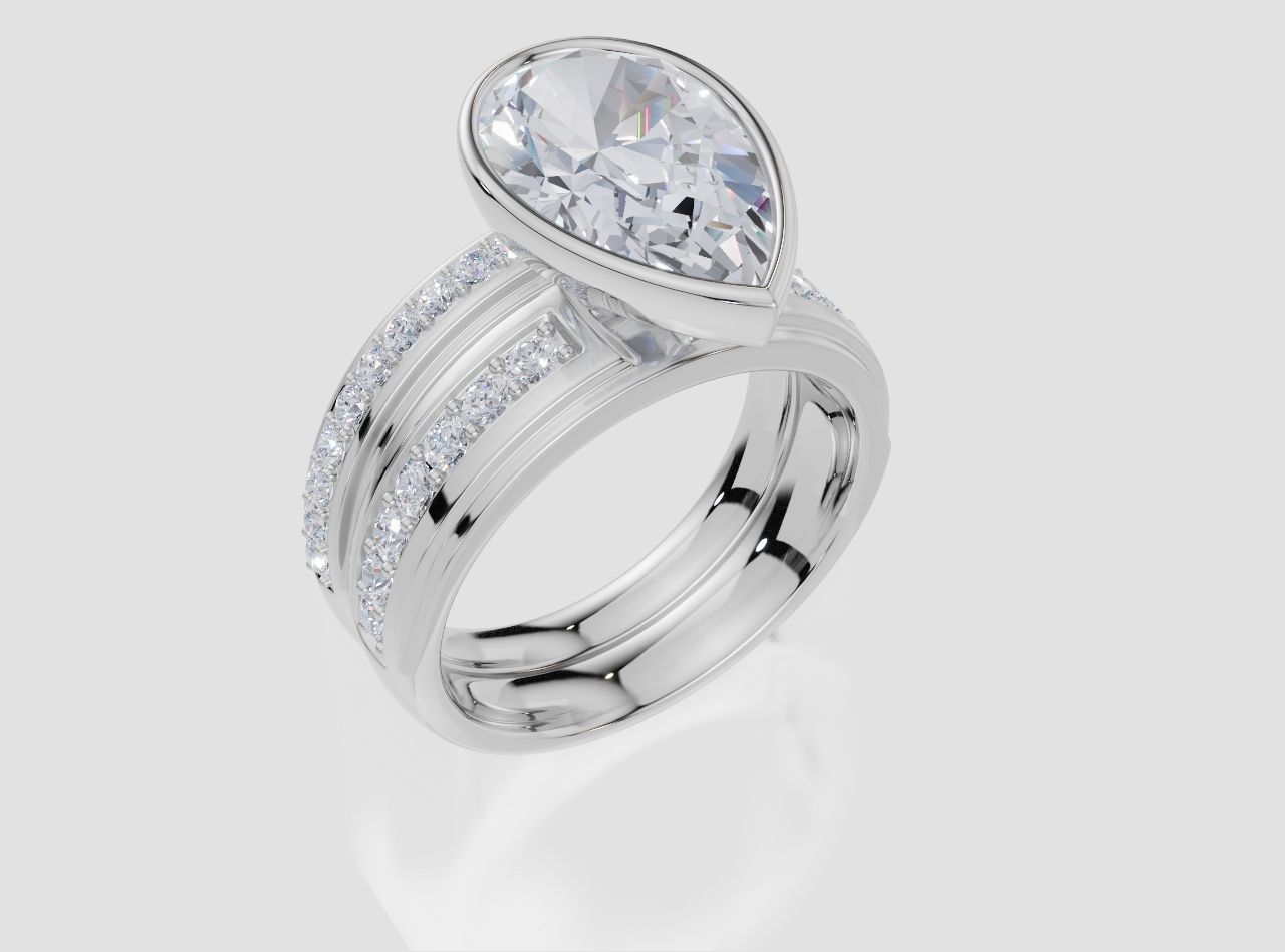 18ct White Gold Pear Cut 3.36 Carat tw of  Diamonds Ring and 18ct White Gold 0.32 Carat tw of   Diamonds Band
