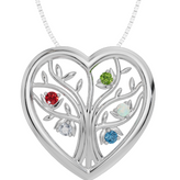 Personalised 5 Birthstones Heart Tree Pendant