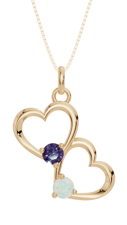 Personalised 2 Birthstones Double Heart Pendant