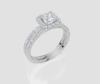 9ct White Gold Princess Cut 1.00 Carat tw of  Diamonds Ring and 9ct White Gold 0.36 Carat tw of   Diamonds Band