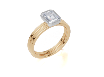 9ct Yellow Gold Emerald Cut 1.00 Carat of   Diamond Ring and 9ct Yellow Gold  Band