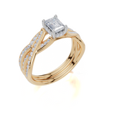 9ct Yellow Gold Emerald Cut 0.78 Carat tw of Lab-Grown Diamonds Ring and 9ct Yellow Gold 0.19 Carat tw of Lab-Grown  Diamonds Band