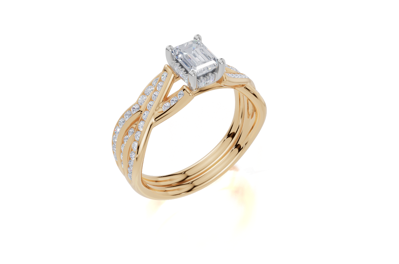 9ct Yellow Gold Emerald Cut 0.78 Carat tw of Lab-Grown Diamonds Ring and 9ct Yellow Gold 0.19 Carat tw of Lab-Grown  Diamonds Band