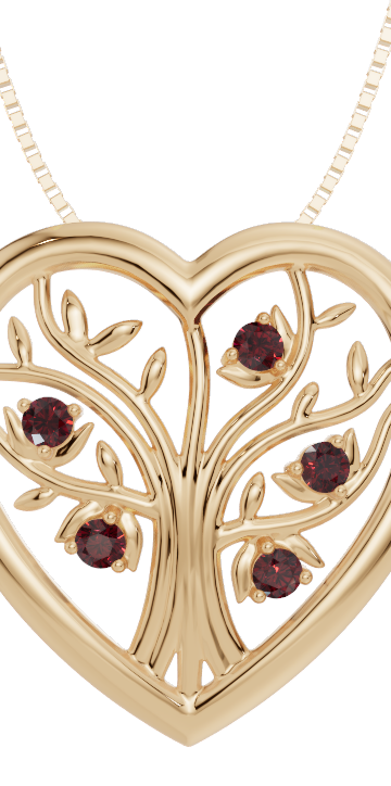 Personalised 5 Birthstones Heart Tree Pendant