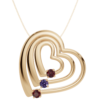 Personalised 3 Birthstones Multi Layered Heart Pendant