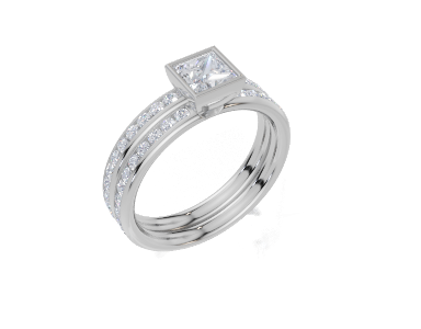 18ct White Gold Princess Cut 0.82 Carat tw of Lab-Grown Diamonds Ring and 18ct White Gold 0.35 Carat tw of Lab-Grown  Diamonds Band