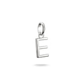 Silver pendant with the letter 'E' on a white background