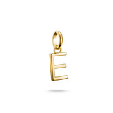 Gold pendant with the letter 'E' on a white background