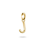 Gold letter 'J' pendant on a white background