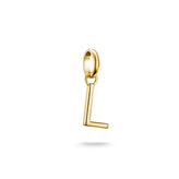 Gold pendant shaped like the letter 'L' on a white background