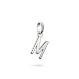 Silver pendant with letter 'M' on a white background