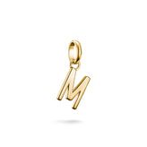 Gold pendant with the letter 'M' on a white background