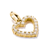 Gold heart-shaped pendant with Zirconia stones on a white background